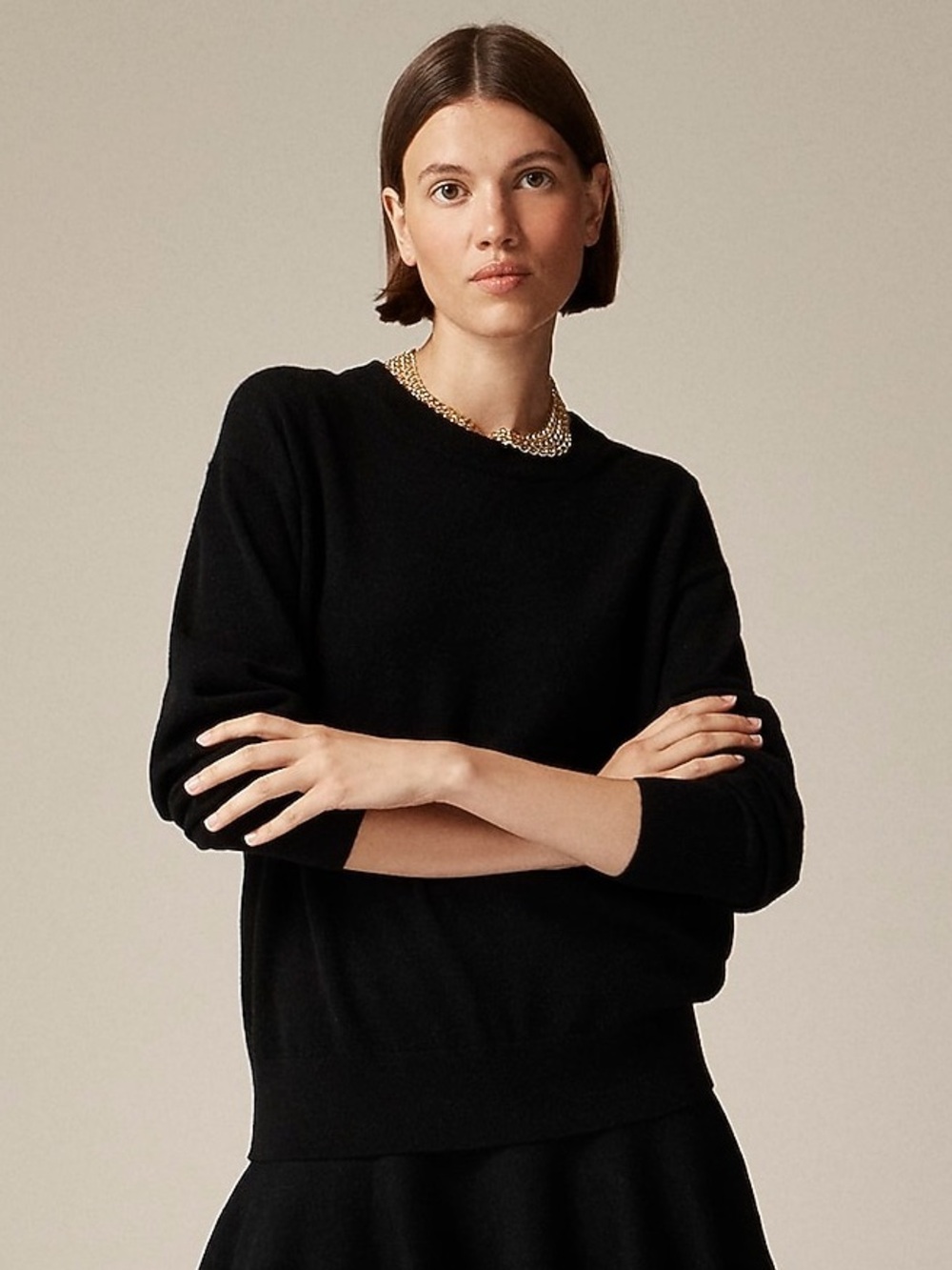 NWT JCrew Cashmere Relaxed Crewneck Sweater Black XS Oversized Fit $198 CB905